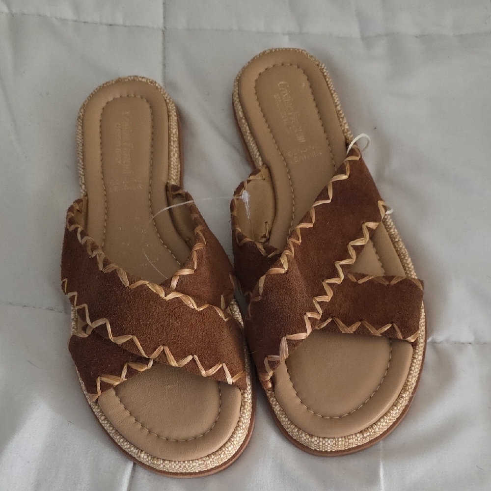 NEW Cristina Francini Made In Italy Brown Leather Suede Women's Sandals Size 9.5
